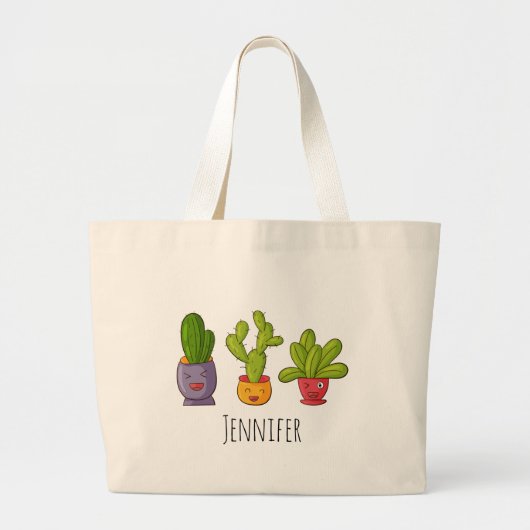 Drie Cute Cactus in Flower Pots Illustration Grote Tote Bag (Voorkant)