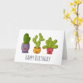 Drie Cute Cactus in Flower Pots Illustration Kaart (Gele Bloem)