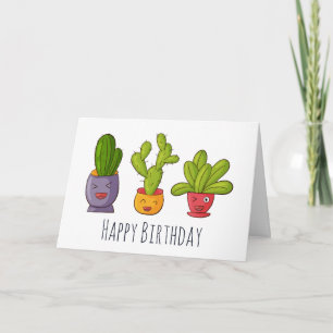 Drie Cute Cactus in Flower Pots Illustration Kaart