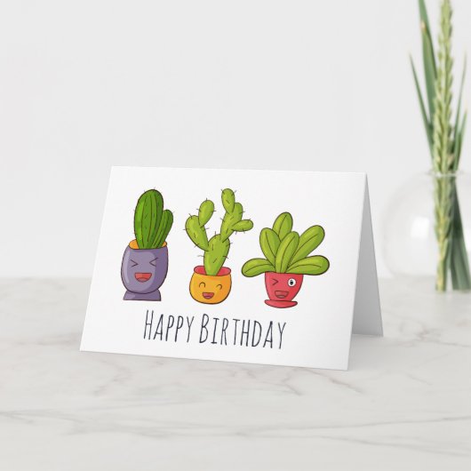 Drie Cute Cactus in Flower Pots Illustration Kaart (Voorkant)