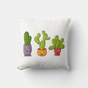Drie Cute Cactus in Flower Pots Illustration Kussen