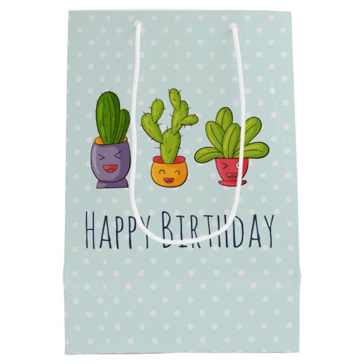 Drie Cute Cactus in Flower Pots Illustration Medium Cadeauzakje (Achterkant)