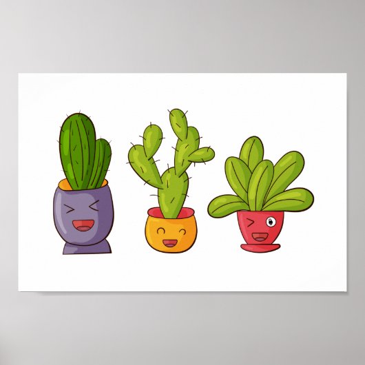 Drie Cute Cactus in Flower Pots Illustration Poster (Voorkant)