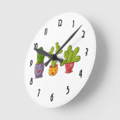 Drie Cute Cactus in Flower Pots Illustration Ronde Klok (Hoek)