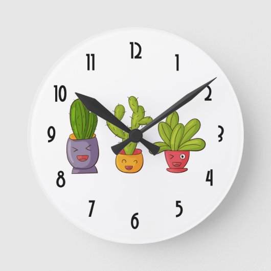 Drie Cute Cactus in Flower Pots Illustration Ronde Klok (Voorkant)
