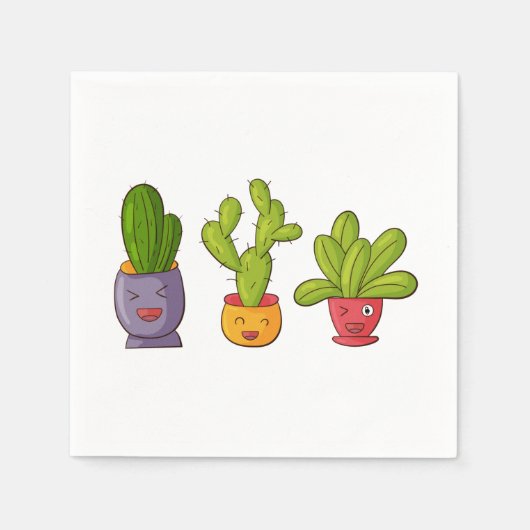 Drie Cute Cactus in Flower Pots Illustration Servet (Voorkant)