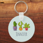 Drie Cute Cactus in Flower Pots Illustration Sleutelhanger (Voorkant)