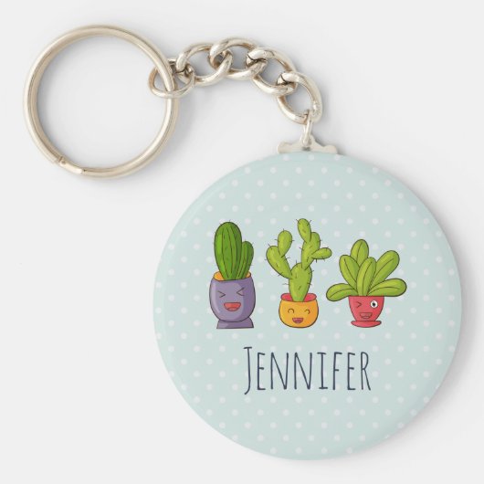 Drie Cute Cactus in Flower Pots Illustration Sleutelhanger (Voorkant)