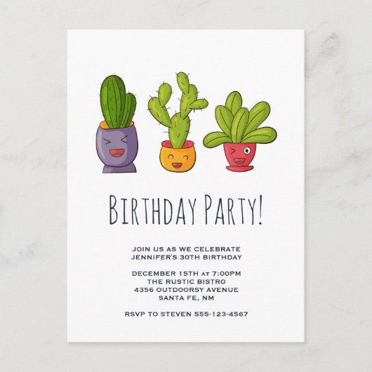 Drie Cute Cactus in Flower Pots Illustration Uitnodiging Briefkaart (Voorkant)
