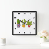 Drie Cute Cactus in Flower Pots Illustration Vierkante Klok (Huis)
