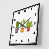 Drie Cute Cactus in Flower Pots Illustration Vierkante Klok (Hoek)