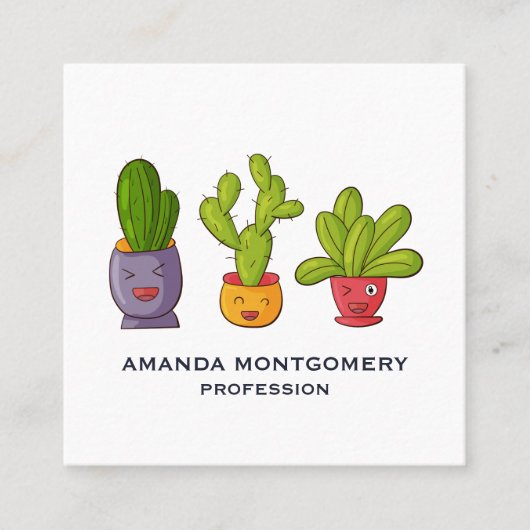 Drie Cute Cactus in Flower Pots Illustration Vierkante Visitekaartje (Voorkant)