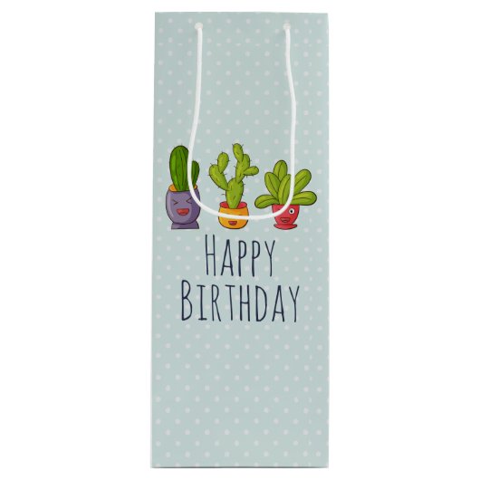 Drie Cute Cactus in Flower Pots Illustration Wijn Cadeautas (Voorkant)