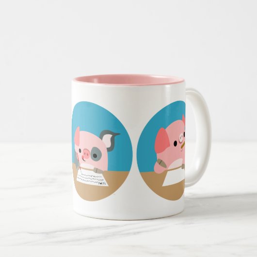 Drie Cute Cartoon biglets bij Mok onderzoek (Voorkant rechts)