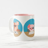 Drie Cute Cartoon biglets bij Mok onderzoek (Voorkant links)