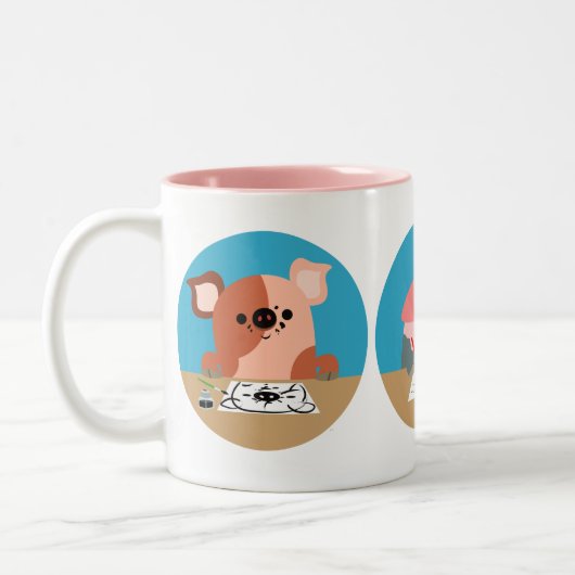 Drie Cute Cartoon biglets bij Mok onderzoek (Links)