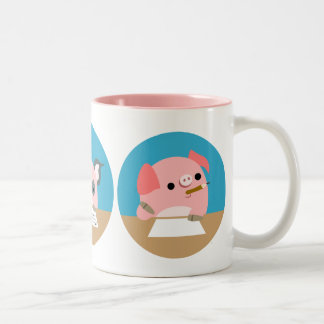 Drie Cute Cartoon biglets bij Mok onderzoek