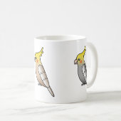 Drie Cute Cockatiel Cartoon Birds Koffiemok (Voorkant rechts)