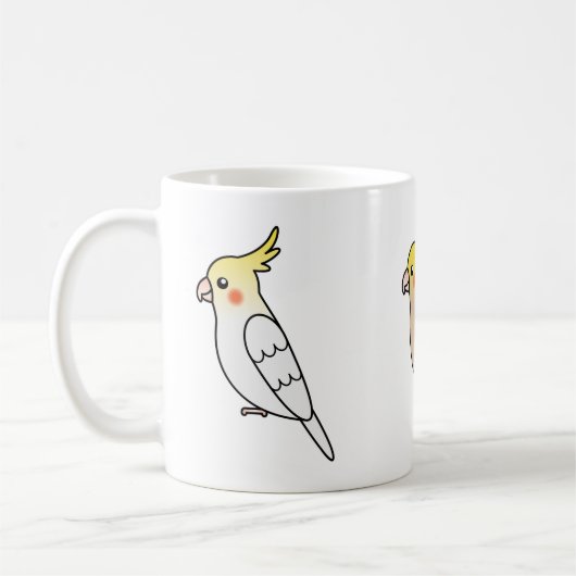 Drie Cute Cockatiel Cartoon Birds Koffiemok (Links)