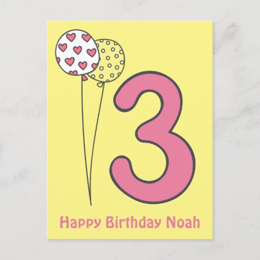 Drie - Cute Colorful Kinder 3rd Birthday Briefkaar Briefkaart (Voorkant)