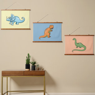 Drie Cute Dinosaurs Illustraties kleurrijk Hangend Wandkleed