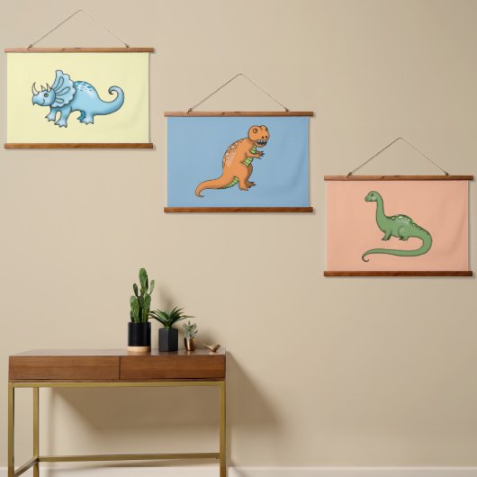 Drie Cute Dinosaurs Illustraties kleurrijk Hangend Wandkleed (Asymmetrisch)