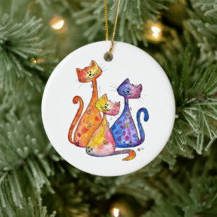 Drie Cute en kleurrijke katten Keramisch Ornament