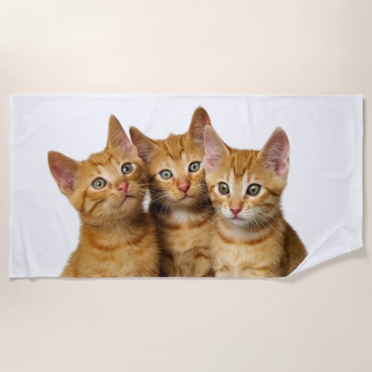 Drie Cute Ginger Cat Kittens Friends Head Foto, Strandlaken (Voorkant)