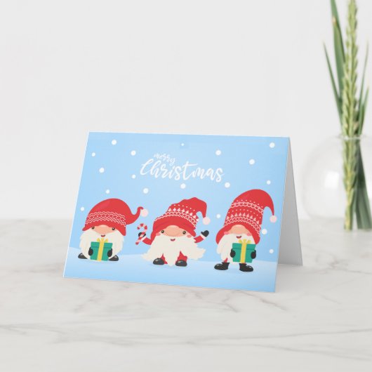Drie Cute Gnomes Feestdagen Kaart (Voorkant)