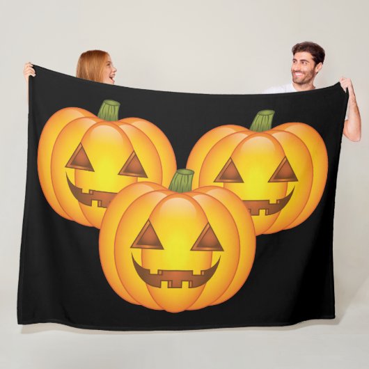 Drie Cute Halloween Jack O'Lantern Pumpkins Fleece Deken (In situ)