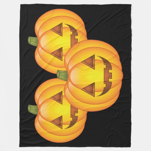 Drie Cute Halloween Jack O'Lantern Pumpkins Fleece Deken (Voorkant)