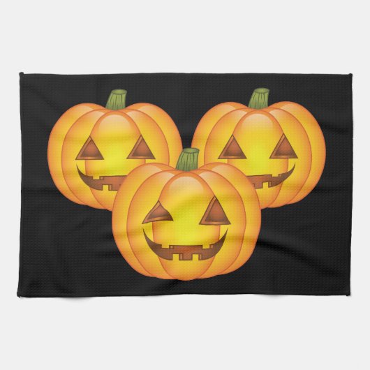 Drie Cute Halloween Jack O'Lantern Pumpkins Theedoek (Horizontaal)