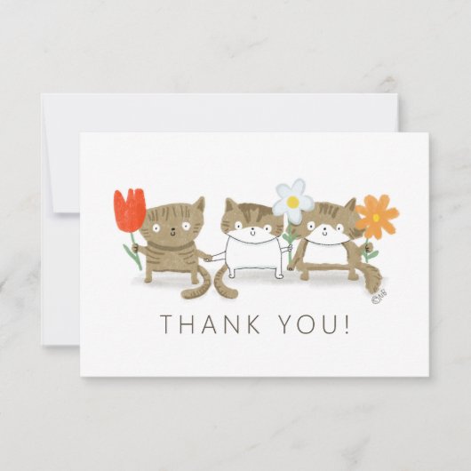 Drie Cute Katten met bloemen Hartelijk dank Kaart (Voorkant)