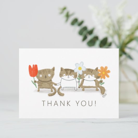 Drie Cute Katten met bloemen Hartelijk dank Kaart (Staand voorkant)