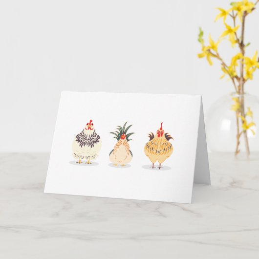 Drie Cute Kickens Kaart (Gele Bloem)