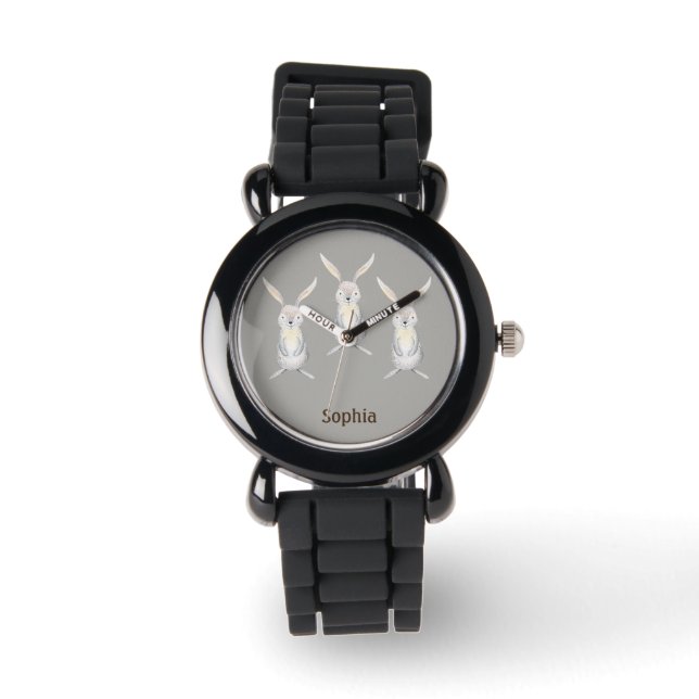 Drie Cute Rabbits op Silver Personalized Watch Horloge (Voorkant)