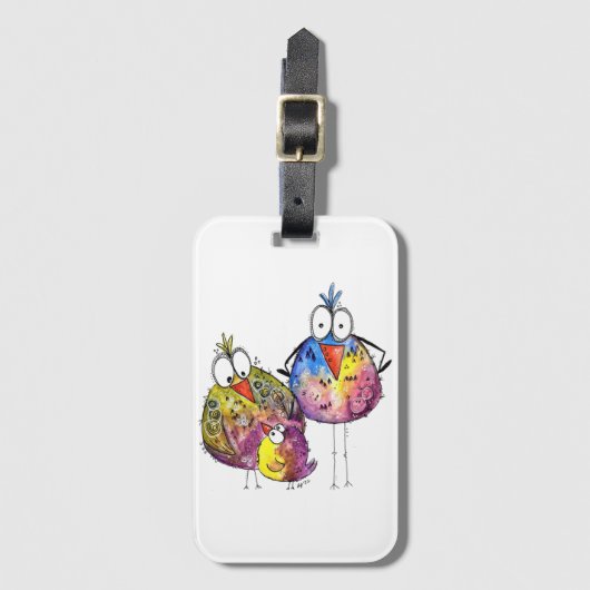 Drie Cute Whimsical Colorful Birds Bagagelabel (Voorkant (verticaal))