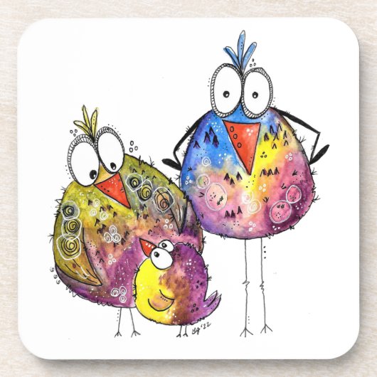 Drie Cute Whimsical Colorful Birds Bier Onderzetter (Voorkant)