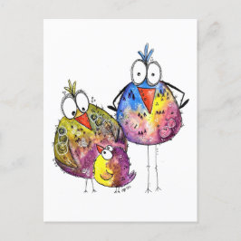Drie Cute Whimsical Colorful Birds Briefkaart