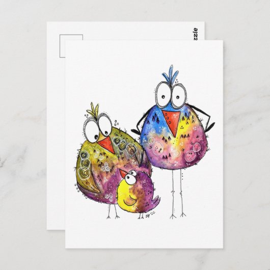 Drie Cute Whimsical Colorful Birds Briefkaart (Voorkant / Achterkant)