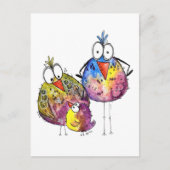 Drie Cute Whimsical Colorful Birds Briefkaart (Voorkant)