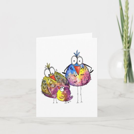 Drie Cute Whimsical Colorful Birds Kaart (Voorkant)