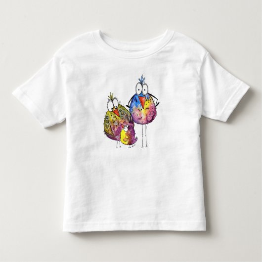 Drie Cute Whimsical Colorful Birds Kinder Shirts (Voorkant)