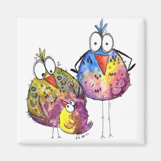 Drie Cute Whimsical Colorful Birds Magneet (Voorkant)