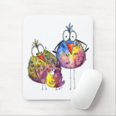 Drie Cute Whimsical Colorful Birds Muismat (Met muis)