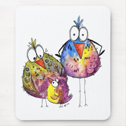 Drie Cute Whimsical Colorful Birds Muismat (Voorkant)