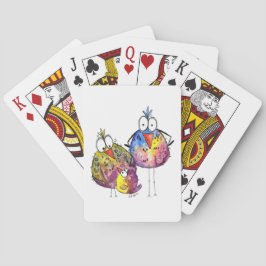 Drie Cute Whimsical Colorful Birds Pokerkaarten