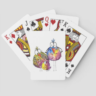 Drie Cute Whimsical Colorful Birds Pokerkaarten