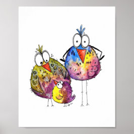 Drie Cute Whimsical Colorful Birds Poster