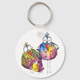 Drie Cute Whimsical Colorful Birds Sleutelhanger